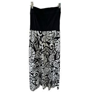 Kalaheo Hawaiian Tropical Stretch Strapless Smocked Back White Midi Dress XL